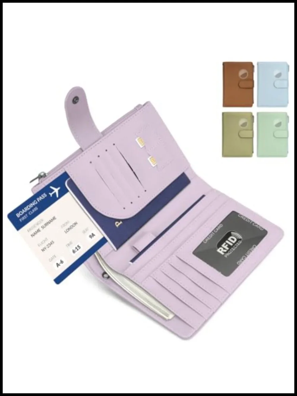 Large Capacity RFID Passport Holder Wallet PU Leather with Airtag Slot Travel